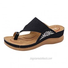 Doad Casual Sandals for Women New Embroidered Sandals with Flat Bottom and Thick Toe for Holiday Beach Travel