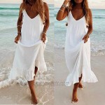 Summer Dresses for Women Maxi Beach Dress Women Sleeveless Solid Deep V-Neck Spaghetti-Strap A-Line Dress