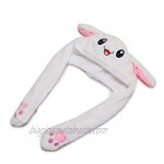 SXAURA Bunny Hat Ear Moving Jumping Hat Plush Rabbit Hat Cute Cap with Paws for Women Girls (White)