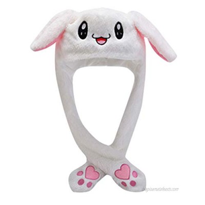 SXAURA Bunny Hat Ear Moving Jumping Hat Plush Rabbit Hat Cute Cap with Paws for Women Girls (White)