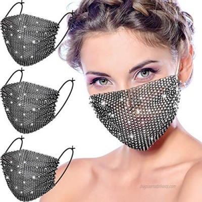 3 Pieces Chic Rhinestone Face Covering Chain Crystal Metal for Women Girls