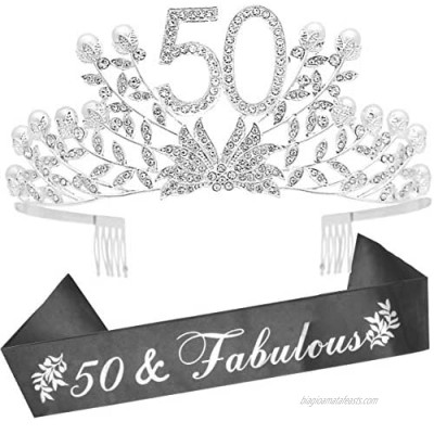 50th Birthday Gifts for Women  50th Birthday Tiara and Sash  50 Fabulous Sash and Crystal Tiara  50th Birthday Decorations for Women  50th Birthday Party Supplies  Happy 50th Birthday