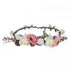 AWAYTR Bohemia Flower Crown Headband - Exquisite Pinecone Leaf Berry Flower Headband Flower Halo Wreath women (Light khaki+Light pink)