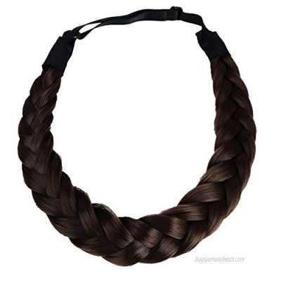 Coolcos Elastic Synthetic Chunky Hair Braid 5 Strands Braids Hair Headbands Plaited Braided Headband (Dark Brown Headband)