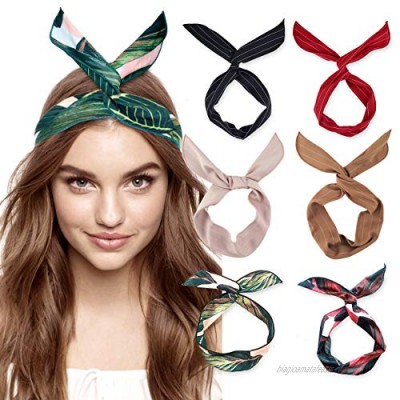 DRESHOW Twist Bow Wire Headbands Vintage Head Wrap Rabbit ear Wired Hairbands Hair Holder Hair Accessory for Women and Girls 6 Pack