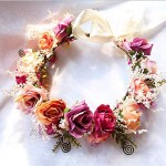 Eralove Maternity Flower Crown for Women Rose Floral Headband Garland Halo Girls Wedding Festivals Photo Props