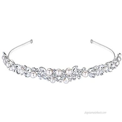 EVER FAITH Bridal Headpiece Accessory Crystal Cream Simulated Pearl Wedding Headband Clear Silver-Tone