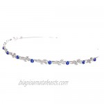 Flexible Elegant Vine Design Headband Tiara - Saphire Blue Silver Plated T108