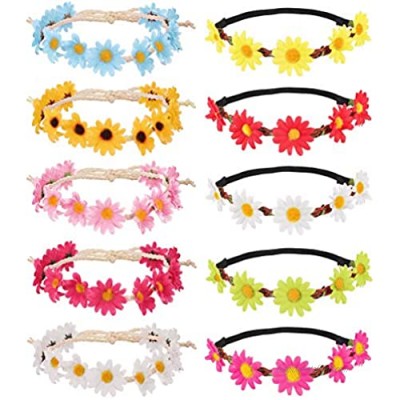 Jstyle 10Pcs Handmade Sunflower Headbands for 60s 70s Dressing Hippie Party Family Gatherings Boho Floral Wreath Hair Accessories