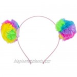 Lux Accessories Multicolor Tie Dye Fuzzy Pom Pom Ball Cat Ear Headband Set (3pc)