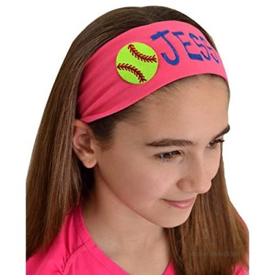 Personalized Embroidered SOFTBALL Patch Cotton Stretch Headband CHOOSE YOUR CUSTOM COLORS FROM CHARTS IN THIS LISTING