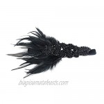Sunrisee Feather Flapper Headband Roaring 1920s Black Vintage Sequined Gatsby Headpiece for Women