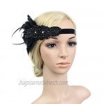 Sunrisee Feather Flapper Headband Roaring 1920s Black Vintage Sequined Gatsby Headpiece for Women