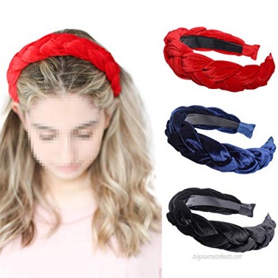 Velvet Braided Flock Padded Headband - AWAYTR Spanish Vintage Style Alice Hair band Matador Headband (Black + red + navy)