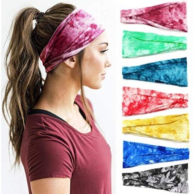 Yoga Headbands  Tie Dye Headbands 7pcs Stretchy Cotton Headbands Elastic Non Slip Sports Hairbands for Women Girls Adults