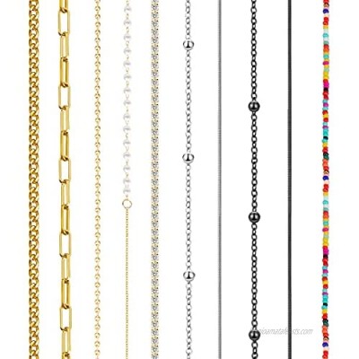 10 Pieces Eyeglass Chains for Women Beaded Glass Chains Sunglasses Chain Holder Anti Lost Eyeglass Necklace Face Covering Chain for Women