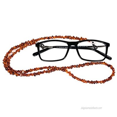 AMBERAGE Natural Baltic Amber beaded Eyeglasses -Sunglasses Holder/Eyewear Retainers/Eyeglass Chain for Adults Hand Made from Polished/Certified Baltic Amber Beads(3colors) (COGNAC COLOR)