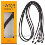 HANGIT Elegant Eyeglass Sunglass Strap-Chain-Retainer Sports Band 3 Pack {blue black brown) PU Leather For Men Women By HANGIT