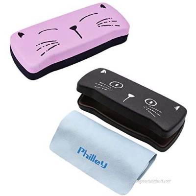 [2 PACK]  Hard Shell Clamshell Eyeglasses Case  Philley Cute Cat Face Glasses Protection Case