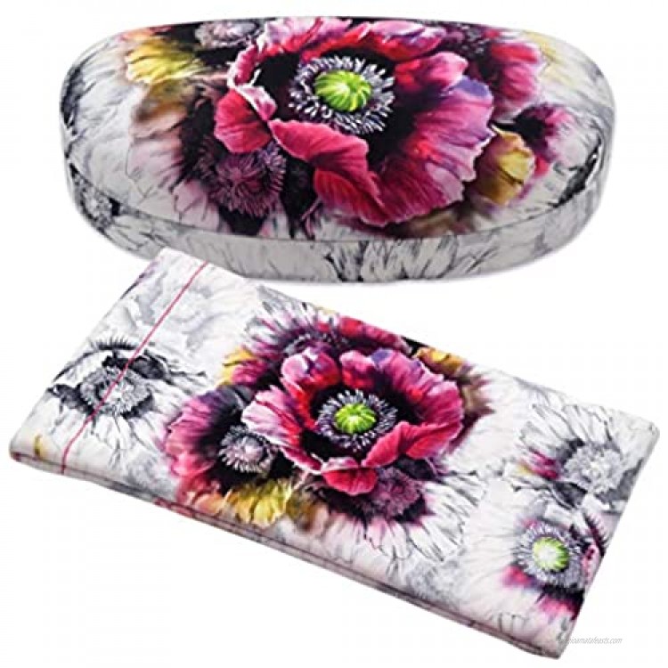 Hard Sunglasses Case with Soft Eyeglass Pouch A Floral Glasses case Hard Shell w/Soft Eye Glass Carry case by Rachel Rowberry (AS113 + CT2 Poppy)