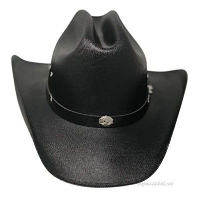 Authentic Classic Kids Cattleman Straw Cowboy Hat with Silver Conchos Child Size (Black)