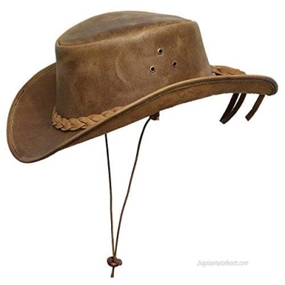 BRANDSLOCK Mens Down Under Leather Cowboy Hat Aussie Bush Outback Tan