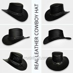 BRANDSLOCK Mens Leather Cowboy Hat Down Under Outback Wide Brim Black/Brown