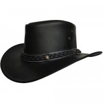 BRANDSLOCK Mens Leather Cowboy Hat Down Under Outback Wide Brim Black/Brown
