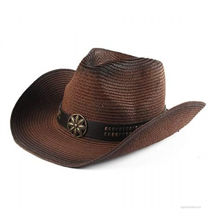 Melesh Adult Sun Straw Women Men Cowgirl Western Cowboy Hat Colored
