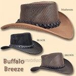 Oztrala Buffalo Leather Hat Australian Outback Breezer Western Cowboy Mesh Mens Womens Kids Jacaru Black Brown Tan HLBS HLBB