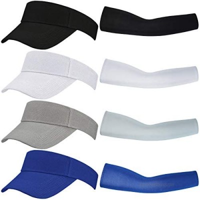 4 Pieces Sun Visor Hats Sports Visor Hats Adjustable Sun Sports Cap with 4 Pairs UV Sun Protection Sleeves for Summer Sports Running Driving Cycling Golf Unisex