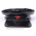 Authentic Kommisarka Soviet NKVD Officer Visor hat WW2 Russian Vintage Leather Peaked hat with Soviet red Star Badge