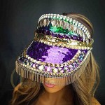 Sequin Sun Hat Visor Rhinestones Gems Hat Chain Mardi Gras New Orleans Party Luxury Steampunk Visor Hats Women Purple