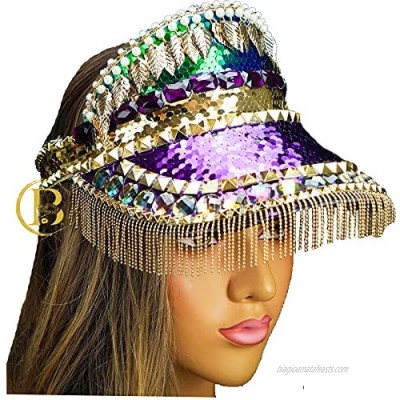 Sequin Sun Hat Visor Rhinestones Gems Hat Chain Mardi Gras New Orleans Party Luxury Steampunk Visor Hats Women Purple