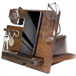 Gifts for Dad - Wood Phone Docking Station for Men Personalized - Hooks Key Holder Wallet Stand Watch Organizer - Father Birthday Christmas Fathers Day Gift