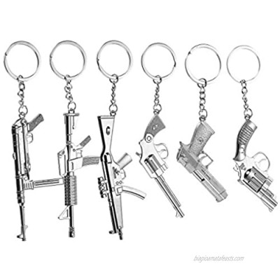 Gun Keychain - 6-Pack Metal Weapon Key Rings Pendant for Men  Birthday Gifts  6 Designs  Silver