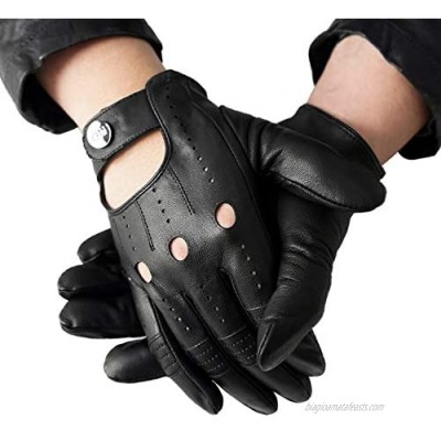 GSG Men Geniune Leather Gloves Sheepskin Black Driving Cycling Touchscreen Motorcycle Unlined Gloves