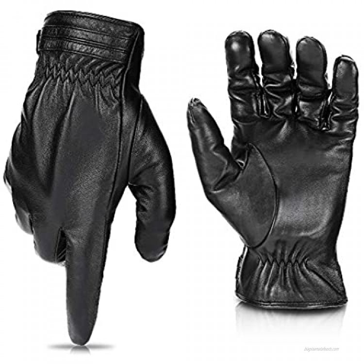 Winter Sheepskin Leather Driving Gloves for Men Women All Fingers Touchscreen Texting Riding Winter Dress Black Gloves Short Wrist